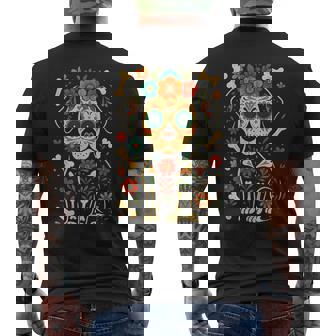 Mexican Dog Day Of The Dead Skeleton Sugar Flowers Dogs Men's T-shirt Back Print - Monsterry
