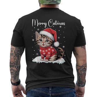 Niedliches Weihnachtsoutfit Katze Weihnachts Pyjama Katzen T-Shirt mit Rückendruck - Geschenkecke