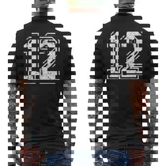 Number 12 Twelve Distressed Vintage Sports Training Practice Men's T-shirt Back Print | Seseable CA