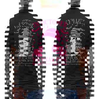 In October We Wear Pink Breast Cancer Boo Ghost Halloween Men's T-shirt Back Print - Seseable