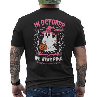 In October We Wear Pink Ghost Witch Breast Cancer Awareness Men's T-shirt Back Print - Thegiftio UK