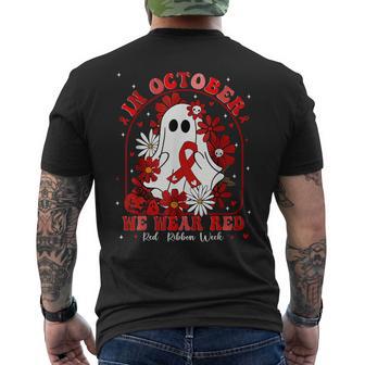 In October We Wear Red Ribbon Week Awareness Women Men's T-shirt Back Print - Thegiftio UK