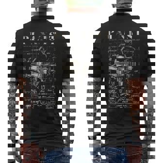 Old Grand Piano Vintage Patent Drawing Print Pianist Men's T-shirt Back Print | Mazezy