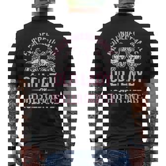 Old Lady On Roller Derby Roller Skating Roller Skate Men's Back Print T-Shirt | Mazezy