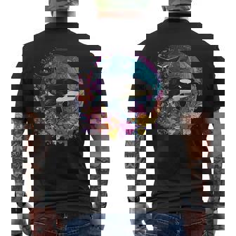 Orca Whale Surrounded By Vibrant Flowers Men's T-shirt Back Print | Mazezy