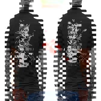 Orchestra Musician Violinist Rock Cat Playing Violin Men's Back Print T-Shirt | Mazezy