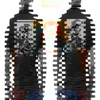 Otaku Black And Tan Shiba Inu Samurai Men's T-shirt Back Print - Thegiftio