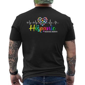 Hispanic Heritage Month Heartbeat Latin Flags Men Men's T-shirt Back Print - Monsterry