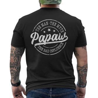 Papaw The Man The Myth The Bad Influence Emblem Men's T-shirt Back Print - Thegiftio UK