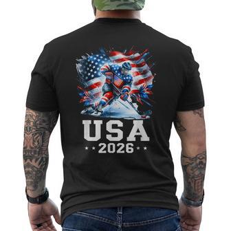 Patriotic American Flag Ice Hockey Hockey Player Fan Men's T-shirt Back Print | Mazezy