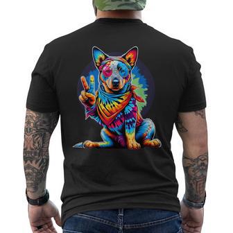 Peace Sign Tie Dye Blue Heeler Dog Men's T-shirt Back Print - Thegiftio UK