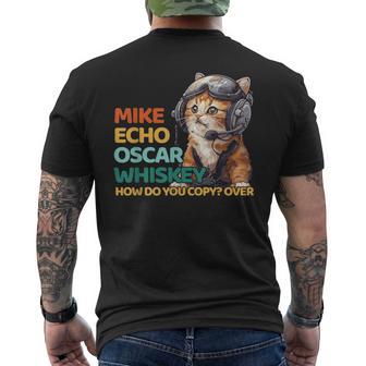 Pilot Cat Moew Aviation Language Mike Echo Oscar Whisky How Do You Copy Over Small Men's T-shirt Back Print - Thegiftio UK