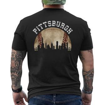 Pittsburgh Skyline City Vintage Baseball Lover Men's T-shirt Back Print - Thegiftio UK