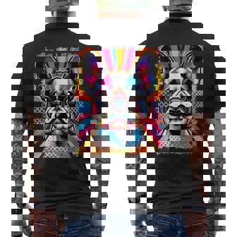 Pop Art French Bulldog Mustache Men's Back Print T-Shirt | Mazezy