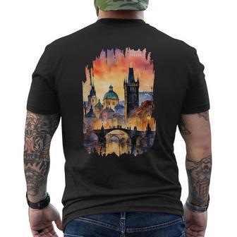 Praga Pintura Acuarela Arteintage Atardecer Prague Camiseta Hombre Estampado Espalda - Regaloses