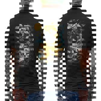 Pug Howling To The Moon Vintage 90S Dog Graphic Men's T-shirt Back Print - Monsterry