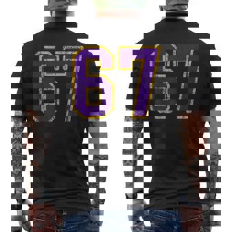 Purple Gold Number 67 Jersey Player Uniform 67 Grunge Men's T-shirt Back Print - Monsterry