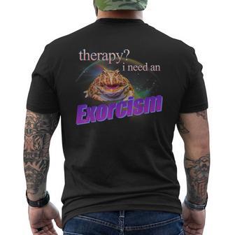 Therapy I Need An Exorcism Frog Meme Cursed Silly Men's T-shirt Back Print - Thegiftio UK