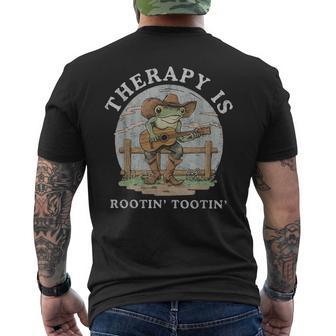 Therapy Is Rooting Tooting Vintage Western Behavior Therapy Men's T-shirt Back Print - Thegiftio UK