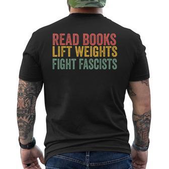 Read Books Lift Weights Fight Fascists Reading Women Men's T-shirt Back Print | Seseable UK