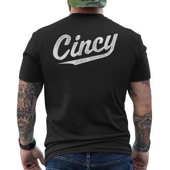 Retro Cincy Cincinnati Ohio Vintage Cursive Script Throwback Men's T-shirt Back Print - Thegiftio
