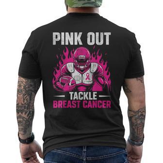 Retro Pink Out Tackle Breast Cancer Awareness Football Boys Men's T-shirt Back Print - Thegiftio UK