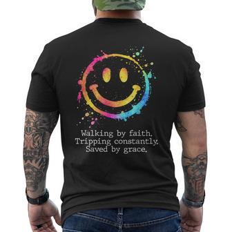 Retro Walking By Faith Tripping Constantly Saved By Grace Men's T-shirt Back Print - Thegiftio UK