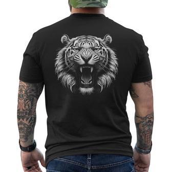 Roaring White Tiger Head With Blue Eyes Men's T-shirt Back Print - Thegiftio UK