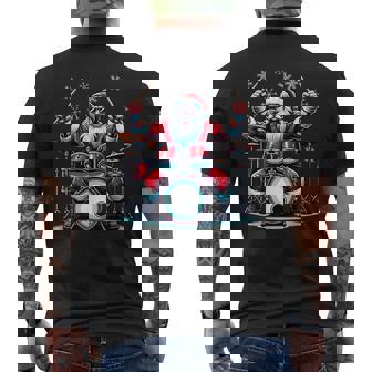 Rock & Rock Père Noël Batteur Tambours Noël Musique T-shirt imprimé au dos - Cadeauxyz