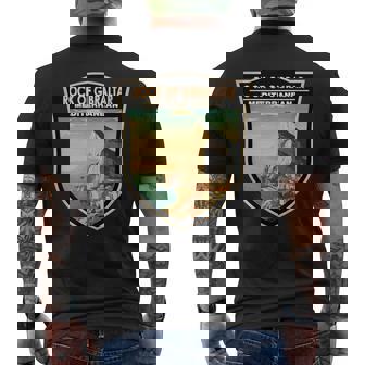 Rock Of Gibraltar Travel Art Badge Vintage Men's Back Print T-Shirt | Mazezy