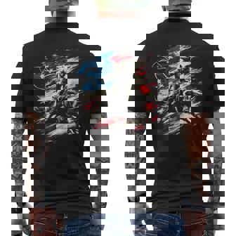 Rodeo Cowboy Bull Riding American Flag Western Men's T-shirt Back Print - Monsterry