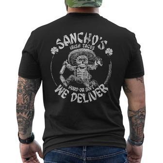 Sancho's Iris Tacos Hard Or Soft We Deliver Men's T-shirt Back Print - Thegiftio UK