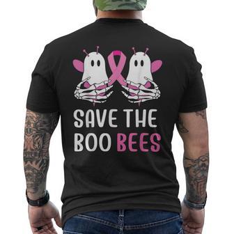 Save The Boobees Boo Bees Skeleton Breast Cancer Halloween Men's T-shirt Back Print - Thegiftio