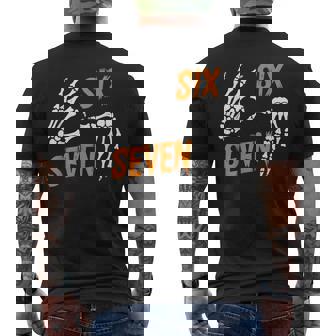 Six Seven 6 7 Meme Halloween Skeleton Hands Sign Men's T-shirt Back Print - Monsterry