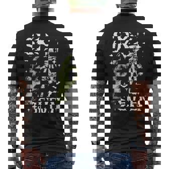 Six Seven 6 7 Meme Saying 6 7 Halloween Skeleton Hands Sign Men's T-shirt Back Print - Thegiftio