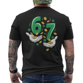 Six Seven Meme 67 Hands St Patrick's Day Shamrocks Men's T-shirt Back Print - Monsterry