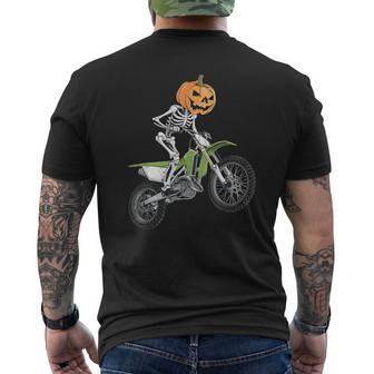 Skeleton Dirt Bike Rider Halloween Pumpkin Motocross Biker Men's T-shirt Back Print - Thegiftio UK