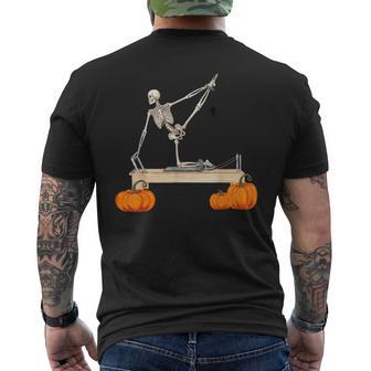 Skeleton Doing Reformer Pilates Machine Pumpkin Halloween Men's T-shirt Back Print - Thegiftio UK