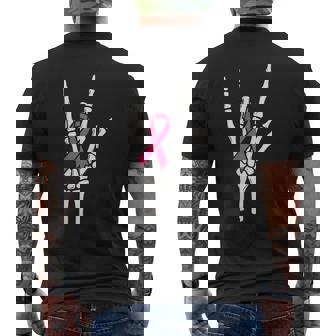 Skeleton Punk Rock Rocker Pink Breast Cancer Awareness Men's T-shirt Back Print - Thegiftio