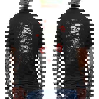 Skull Art Roses Red Floral Goth Gothic Art Punk Biker Men's Back Print T-Shirt | Mazezy