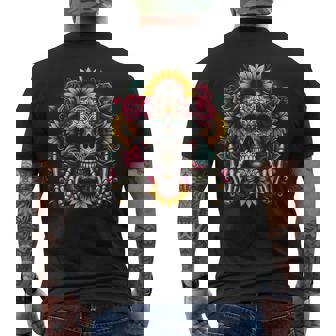 Skull Flowers On Rocker Sunflower Sugar Skull Rock Halloween Men's T-shirt Back Print | Mazezy