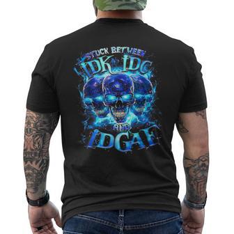 Skull Stuck Between Idk Idc And Idgaf Men's T-shirt Back Print - Thegiftio UK