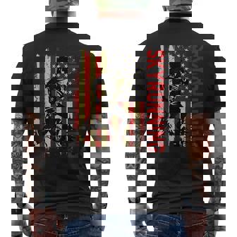 Skyrunning American Flag Vintage 4th Of July Patriotic Men's Back Print T-Shirt | Mazezy