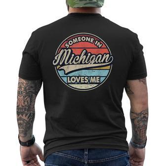 Someone In Michigan Loves Me Us State Cool Retro Men's T-shirt Back Print - Thegiftio UK