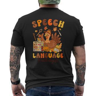 Speech Language Pathologist Therapy Turkey Thanksgiving Men's T-shirt Back Print - Thegiftio UK