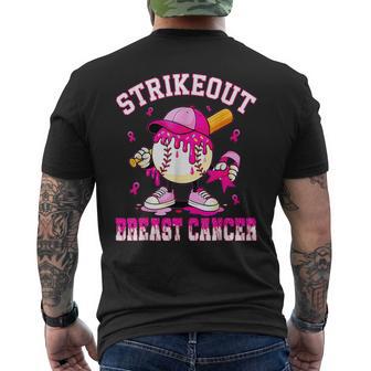 Strike Out Breast Cancer Awareness Baseball Drip Pink Ribbon Men's T-shirt Back Print - Thegiftio UK