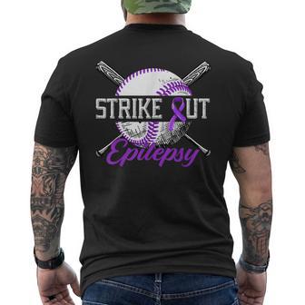 Strike Out Epilepsy Purple Baseball Epilepsy Awareness Month Men's T-shirt Back Print - Thegiftio UK