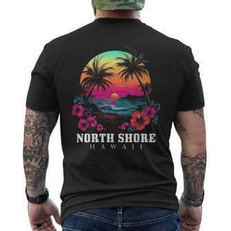 Surfer Souvenir North Shore Oahu Hawaii Hibiscus Men's T-shirt Back Print | Mazezy