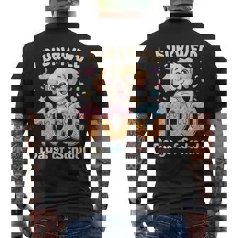 I Survived 100 Days Of School Punny Dog Ice Cream Drip Men's T-shirt Back Print | Mazezy