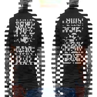 I Survived My Wife's Nursing Degree School Graduation Men's T-shirt Back Print - Thegiftio